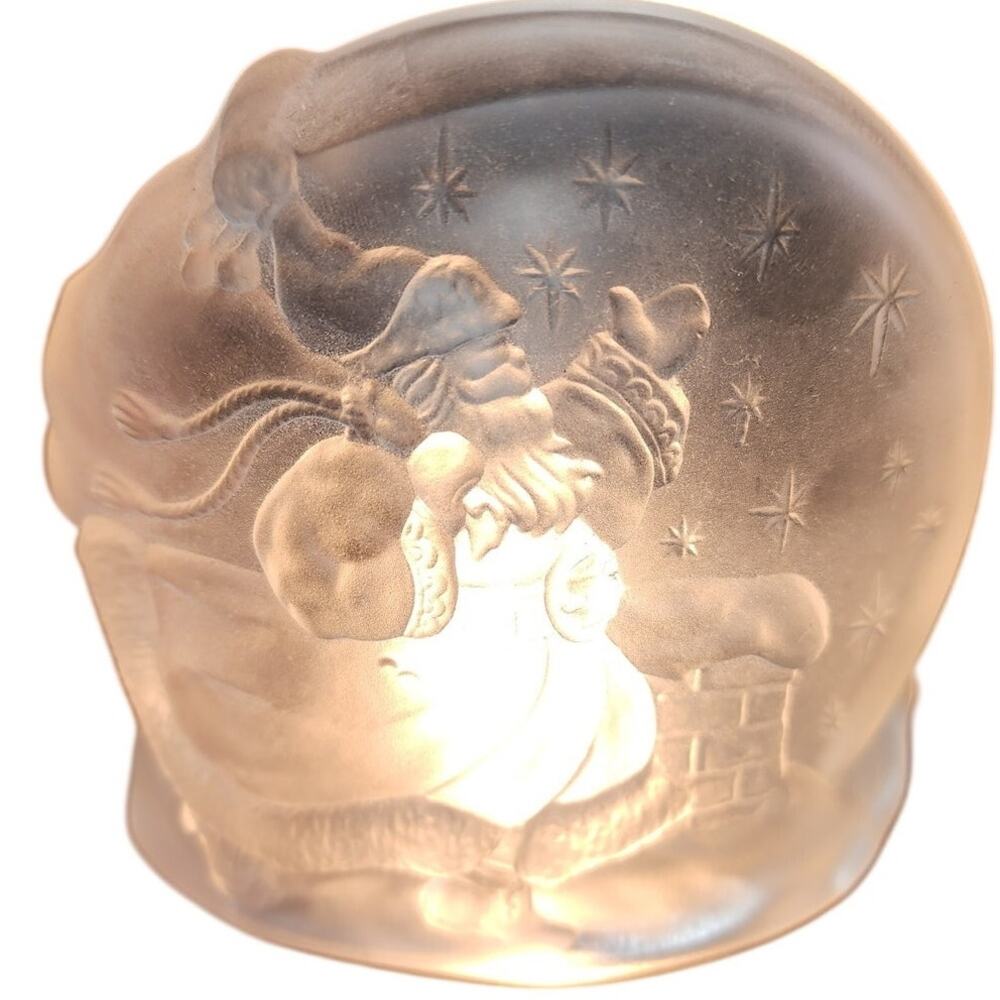 Avon Christmas Santa with Presents Textured Glass Tealight Candle Holder